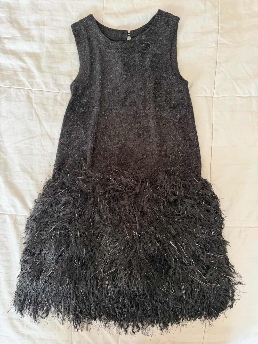 deux par deux Black Sleeveless Feather-Hem Party Dress, size 8T